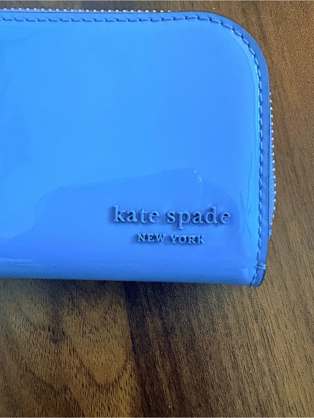 kate spade blue patent leather bifold wallet with lifesaver charm key 🛟